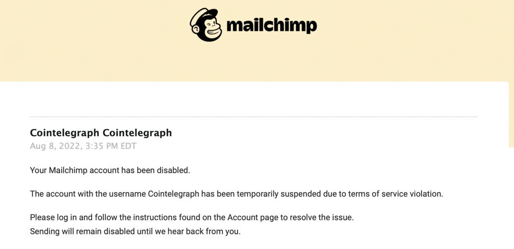 Mailchimp банит создателей криптоконтента без предварительного уведомления