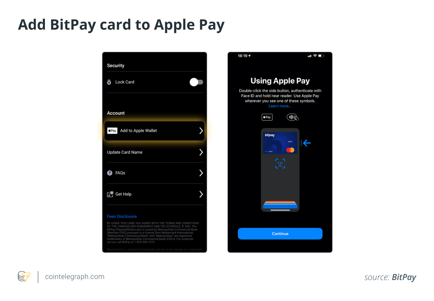 Добавьте карту BitPay в Apple Pay