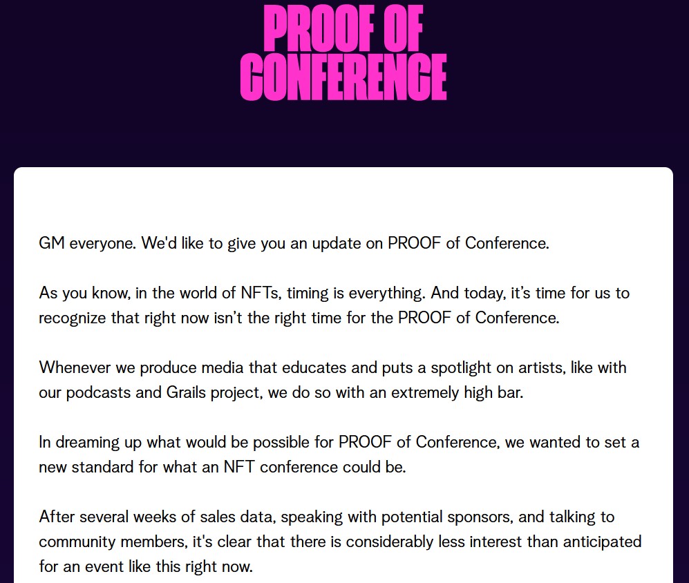 PROOF отменяет конференцию NFT, создатель биткойн-мема получает 150 тысяч долларов и более