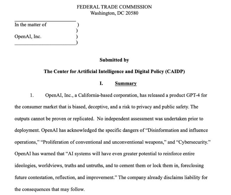 Центр искусственного интеллекта обвинил создателя ChatGPT в нарушении торгового законодательства