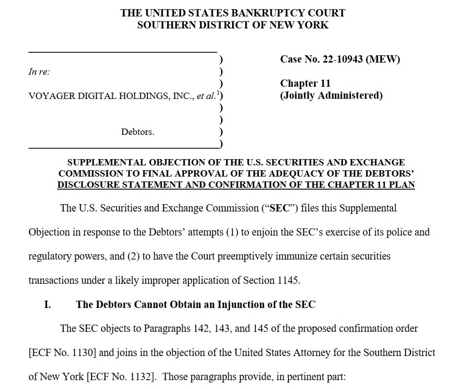 SEC не разрешила наказывать советников Voyager за токен банкротства, заявил судья США