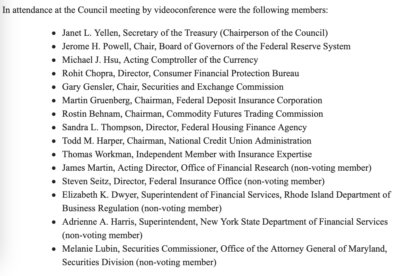 Совет по надзору за финансовой стабильностью Минфина США провел внеплановое закрытое заседание