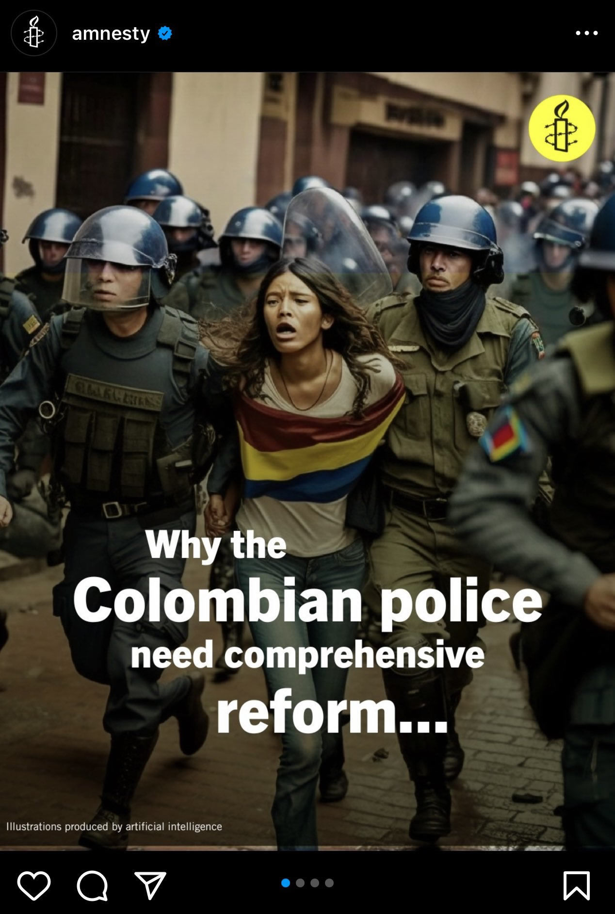 Amnesty отказалась от изображений колумбийских протестов, созданных искусственным интеллектом, после критики