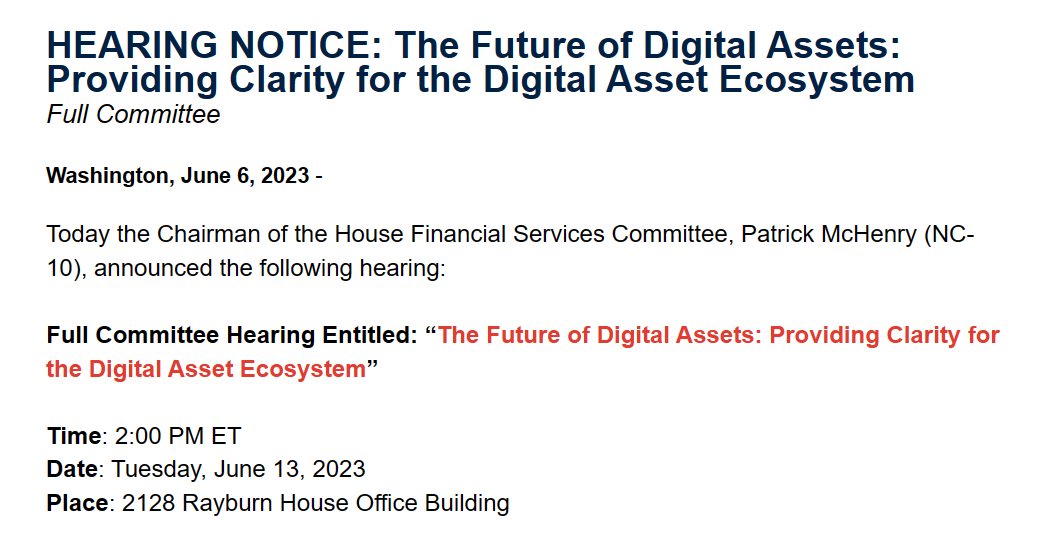 Комитет по финансовым услугам США назначает дату обсуждения будущего криптовалюты