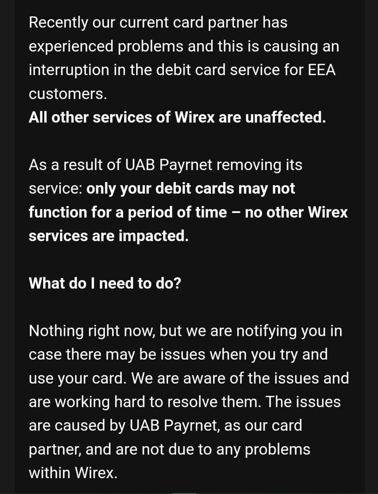 Wirex может перестать работать с картами в ЕЭЗ из-за проблемы с лицензией UAB PayrNet