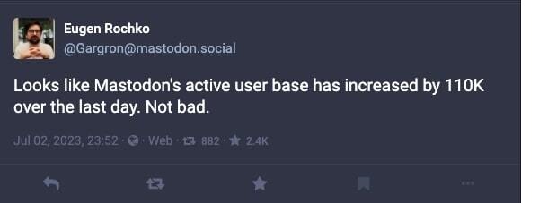База активных пользователей Twitter Mastodon увеличилась более чем на 100 тыс.