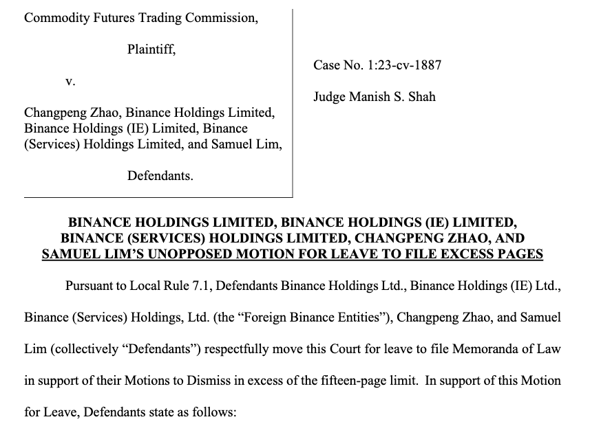 Binance и генеральный директор Чанпэн Чжао намерены добиться отклонения жалобы CFTC