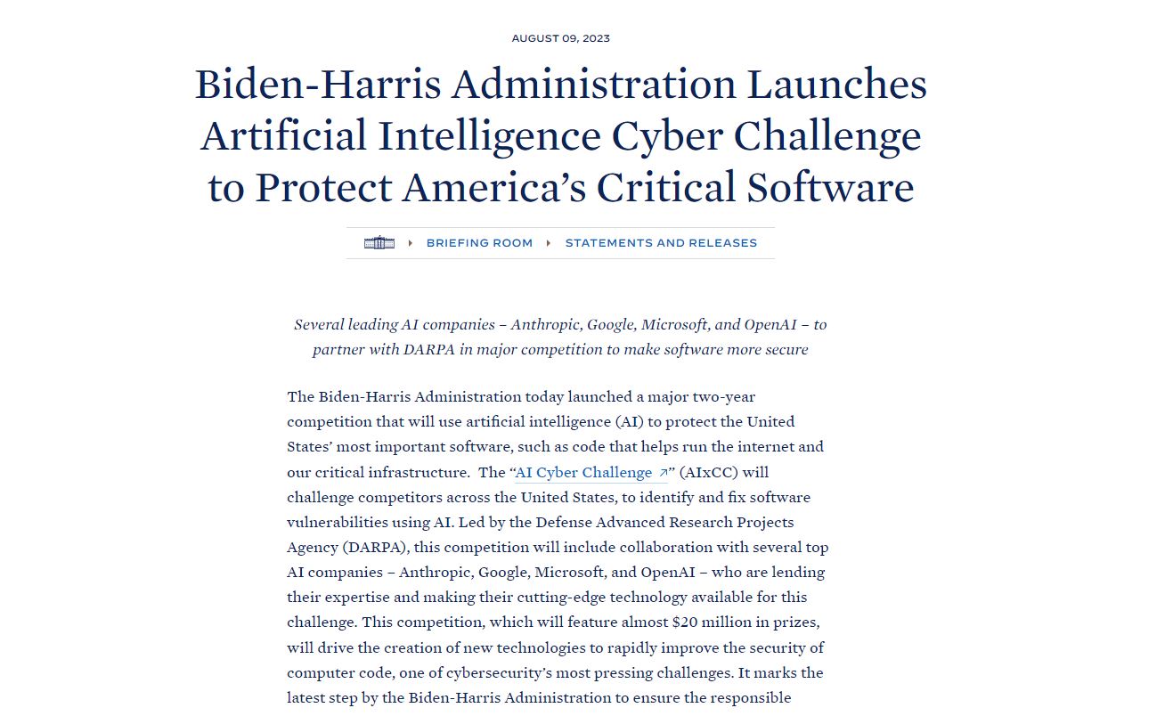 Администрация Байдена запускает челлендж по кибербезопасности ИИ, чтобы «защитить американцев»