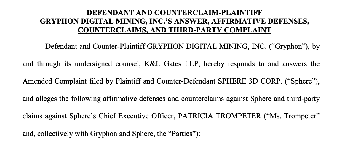 Gryphon Digital добивается отклонения иска Sphere 3D в суде