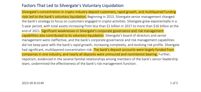 Инспектор ФРС обвиняет криптовалюту и кумовство в крахе Silvergate Bank