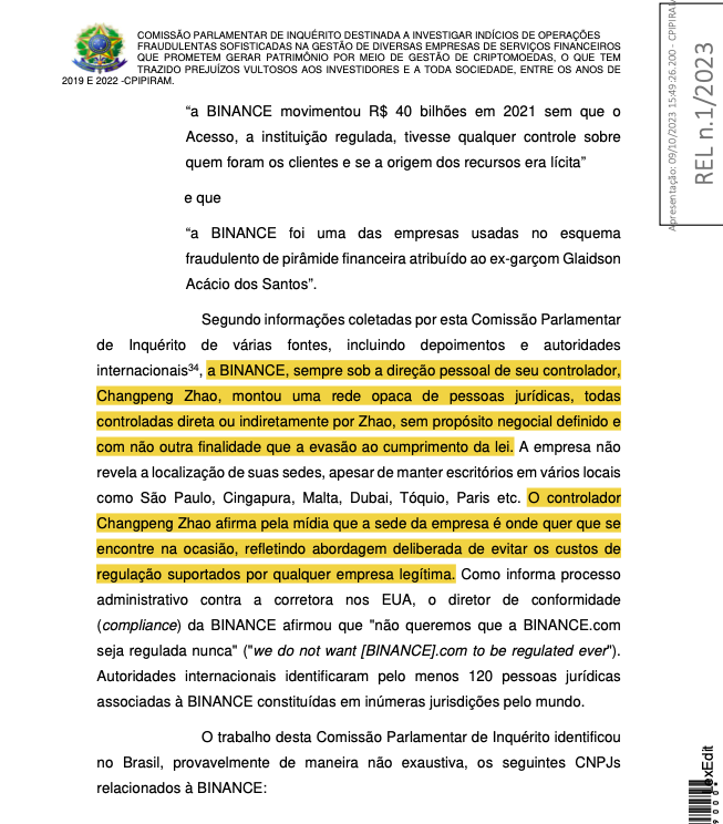 Конгресс Бразилии ставит генерального директора Binance CZ под прицел из-за обвинения