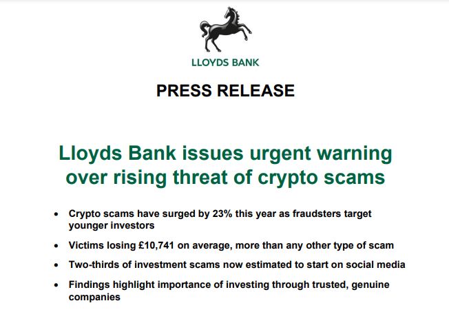 Мошенничество с криптовалютами в Великобритании выросло на 23%, главные цели молодых инвесторов: Lloyds Bank