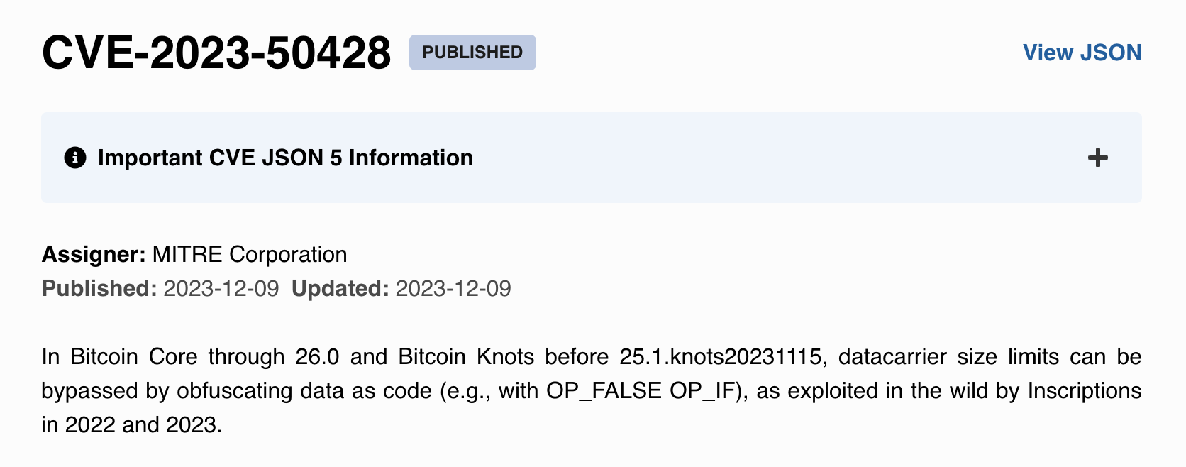 Надписи Bitcoin добавлены в Национальную базу данных уязвимостей США