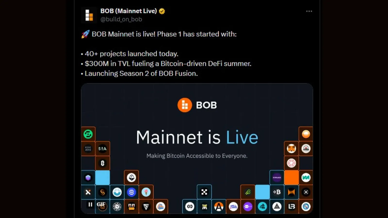 Объявление о запуске основной сети BOB