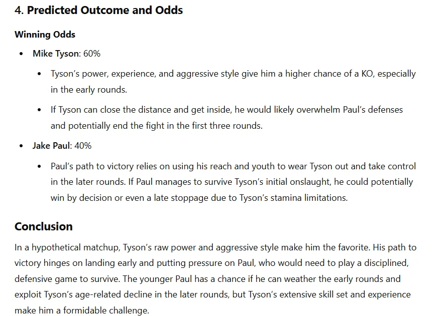 Есть ли у Майка Тайсона шанс против Джейка Пола? Вот что говорит наша модель искусственного интеллекта